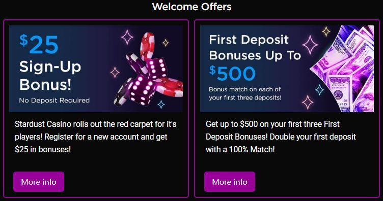 Stardust casino welcome bonus